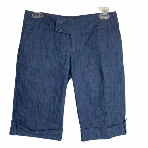 Mandee Solid Navy Blue Cotton Blend Stretchy Capri Bermuda Shorts Size 3 - Picture 2 of 8